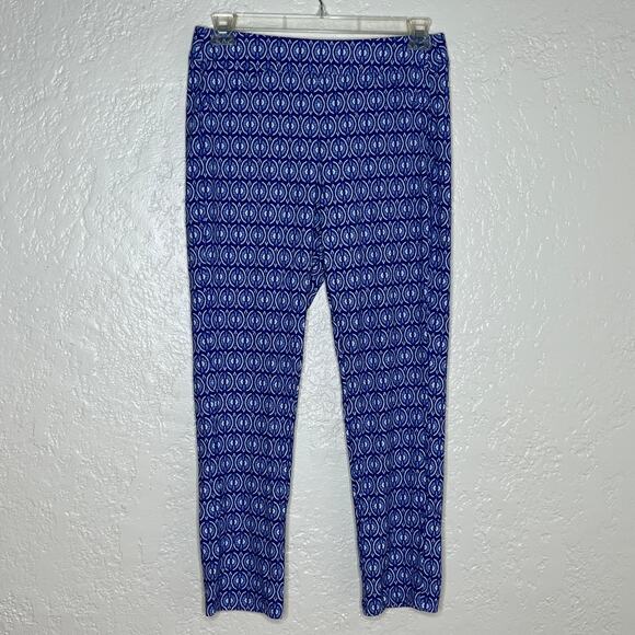 Chico's Travelers Women's Blue White Printed Crepe Pull-On Ankle Pants Size 10 R - Picture 1 of 9